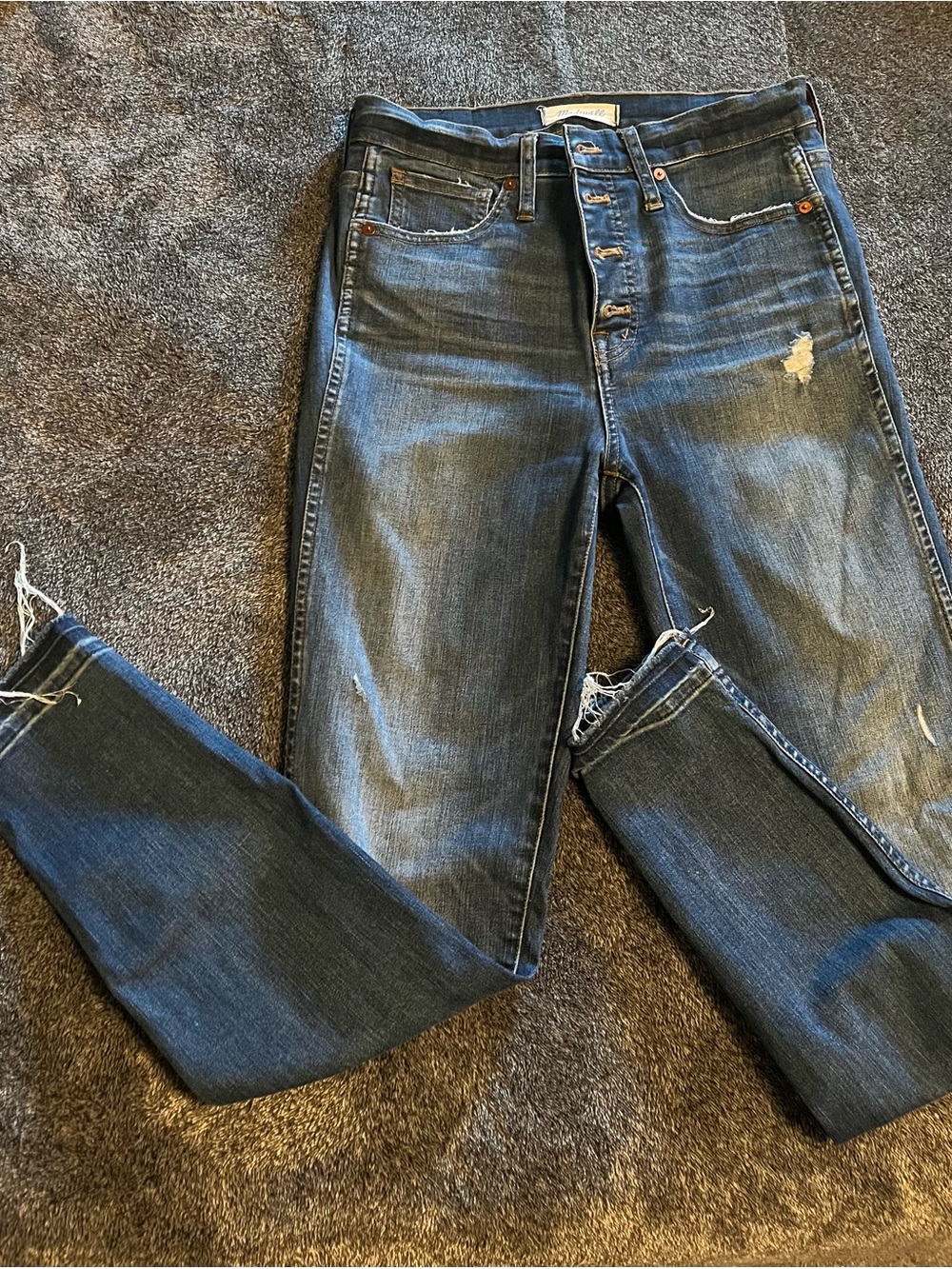 Madewell • Distressed High-Rise Dark Blue Jeans